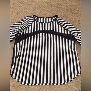 Lululemon Athletica Black and White Striped Long Sleeve Top